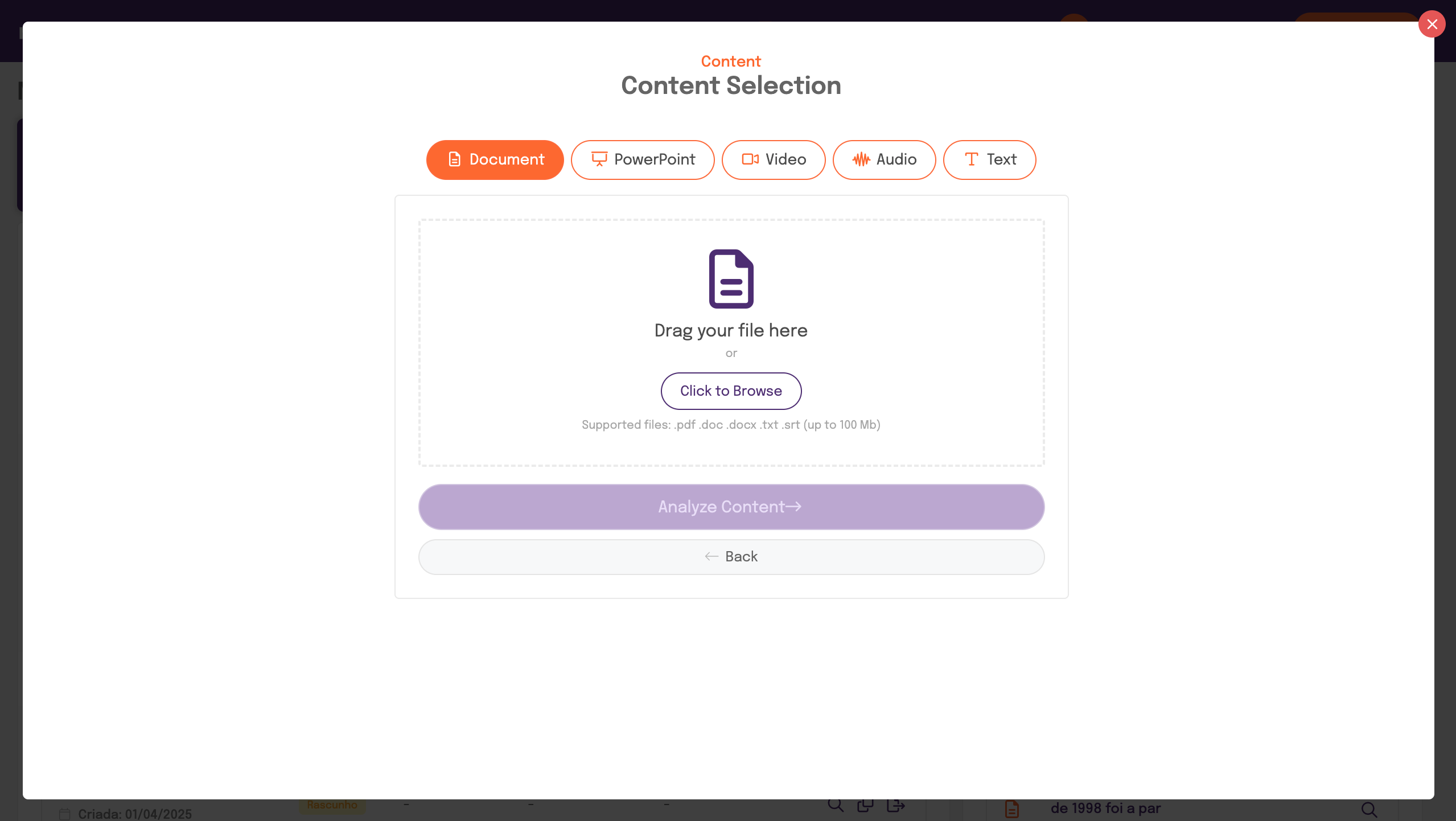 Our platform processes various learning object formats and offers flexibility in creating questions. Examples of supported formats include PPT, PDF, DOCX, MP3, and MP4.